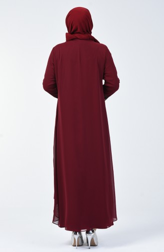 فستان سهرة مزين بالستراس مقاس كبير أحمر كلاريت 0004-01