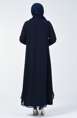 Robe de Soirée  İmprimée de Pierre Grande Taille 0004-02 Bleu Marine 0004-02