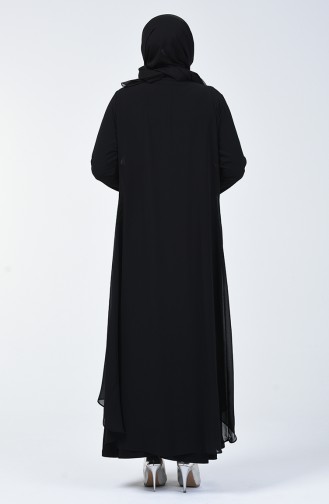 Plus Size Stone Printed Evening Dress 0004-03 Black 0004-03