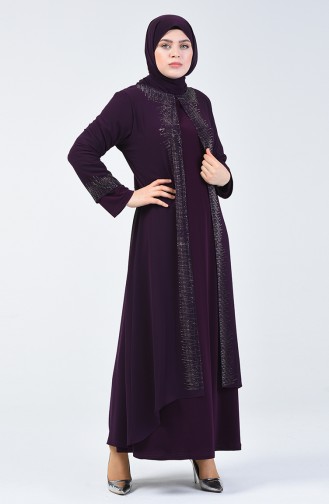 Robe de Soirée  İmprimée de Pierre Grande Taille 0004-04 Pourpre 0004-04