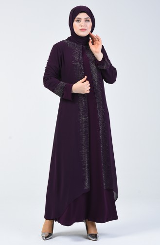 Robe de Soirée  İmprimée de Pierre Grande Taille 0004-04 Pourpre 0004-04