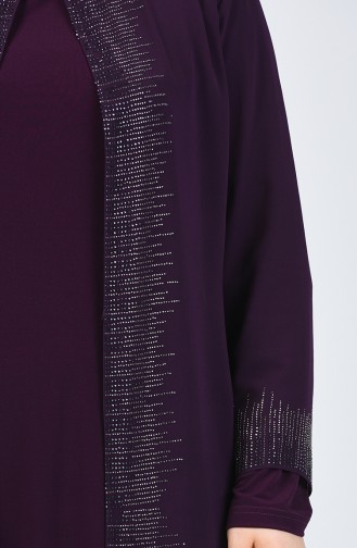 Plus Size Stone Printed Evening Dress 0004-04 Purple 0004-04