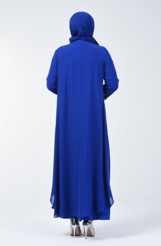 Robe de Soirée  İmprimée de Pierre Grande Taille 0004-05 Bleu Roi 0004-05