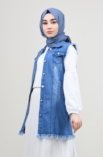 Düğmeli Kot Yelek 0601-01 Kot Mavi 0601-01