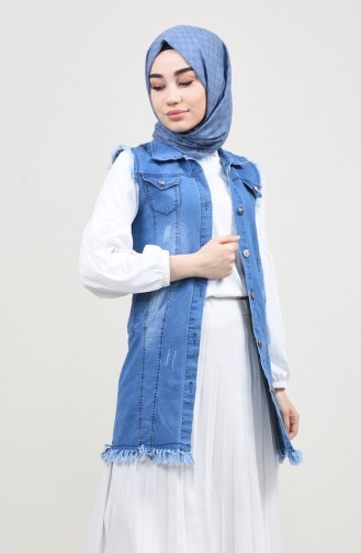 Düğmeli Kot Yelek 0601-01 Kot Mavi 0601-01