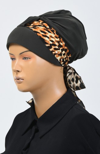 Leopar Desenli Fularlı Bone 7008-02 Haki
