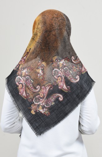 Patterned Silvery Scarf Black Yellow 2451-11
