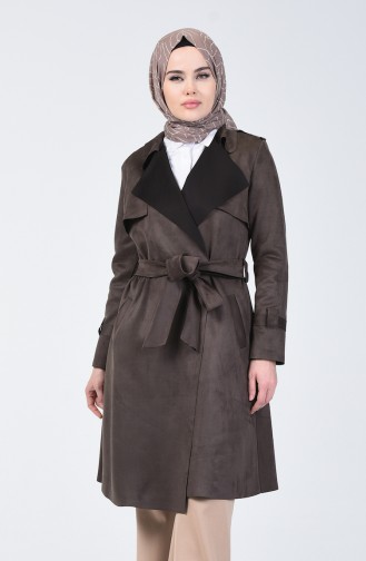 Geniş Yaka Süet Kap 4447-02 Kahverengi