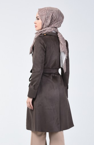 Geniş Yaka Süet Kap 4447-02 Kahverengi
