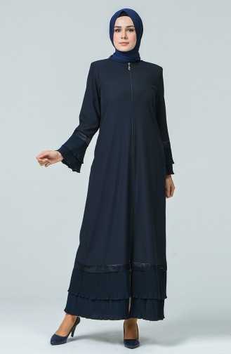 Abaya Détail Plissé  4444-01 Bleu Marine 4444-01