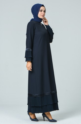 Abaya Détail Plissé  4444-01 Bleu Marine 4444-01