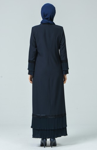 Abaya Détail Plissé  4444-01 Bleu Marine 4444-01