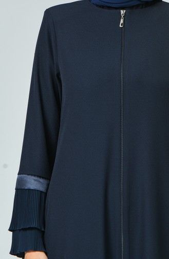 Abaya Détail Plissé  4444-01 Bleu Marine 4444-01