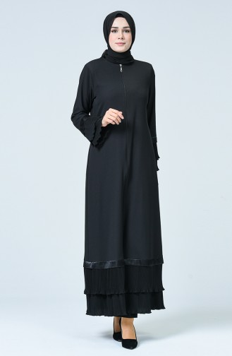 Abaya Détail Plissé  4444-02 Noir 4444-02