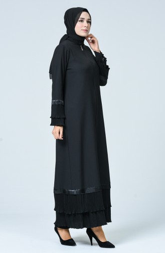 Abaya Détail Plissé  4444-02 Noir 4444-02