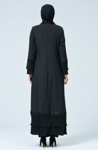 Abaya Détail Plissé  4444-02 Noir 4444-02