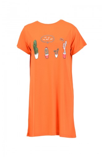Baskılı Uzun Tshirt 8134-04 Oranj
