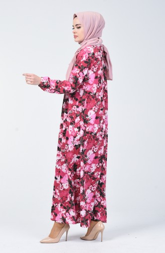 فستان منقوش بالأزهار وردي داكن 6168-05