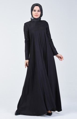 Wool Viscose Dress with Pile Detail 3139-01 Navy Blue 3139-01