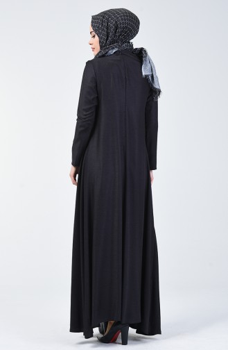 Wool Viscose Dress with Pile Detail 3139-01 Navy Blue 3139-01