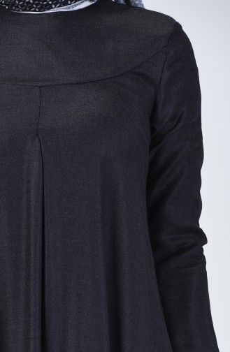 Robe en Viscose de Laine Détail Plissé 3139-01 Bleu Marine 3139-01