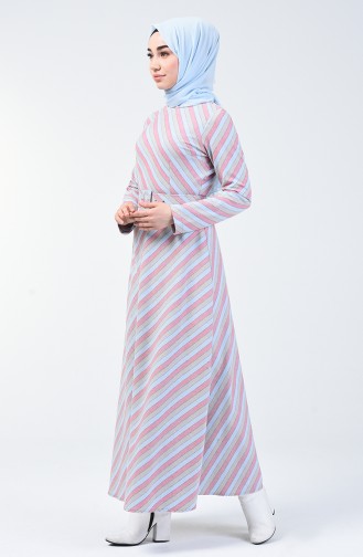 Winterliches Kleid mit Gürtel  5013-01 Babyblau 5013-01