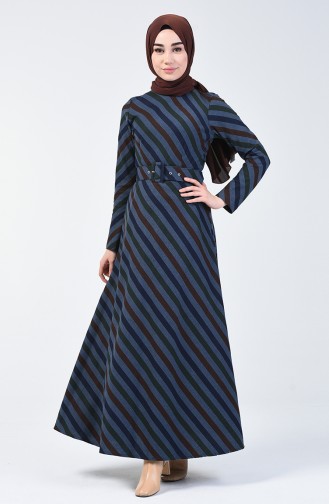 Belted Winter Dress Navy Blue 5013A-01