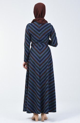 Belted Winter Dress Navy Blue 5013A-01