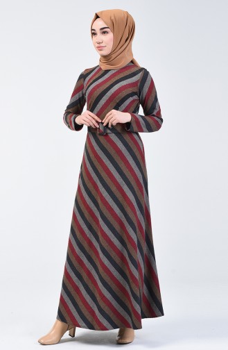 Winterlisches Kleid mit Gürtel 5013B-02 Weinrot Nerz 5013B-02