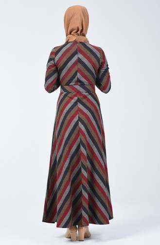 Belted Winter Dress Bordeaux Mink 5013B-02