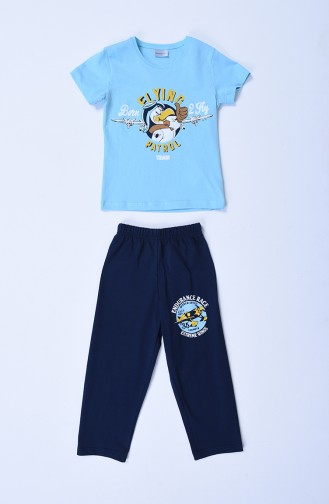 Erkek Çocuk Kısa Kol Pijama Takımı 701017-A Açık Mavi