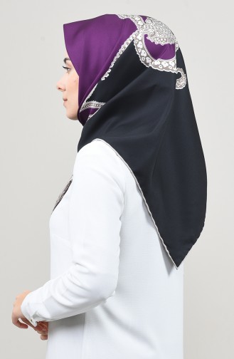 Desenli Twill Eşarp 2454-14 Koyu Mor