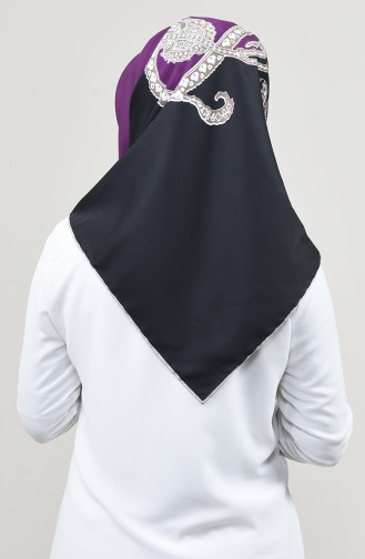 Desenli Twill Eşarp 2454-14 Koyu Mor