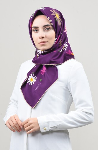 Patterned Twill Scarf Beige Dark Purple 2456-12