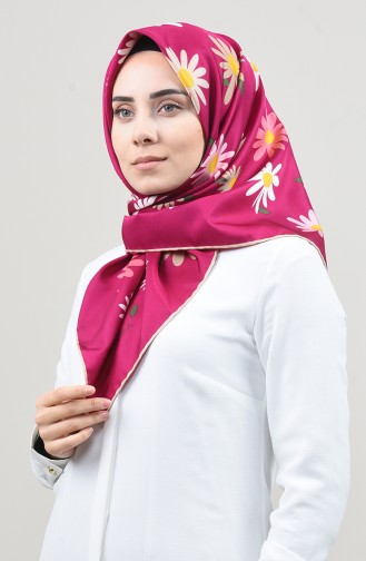 Patterned Twill Scarf Beige Fuchsia 2456-17