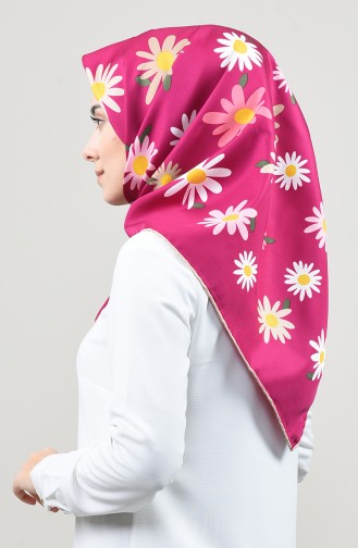 Patterned Twill Scarf Beige Fuchsia 2456-17