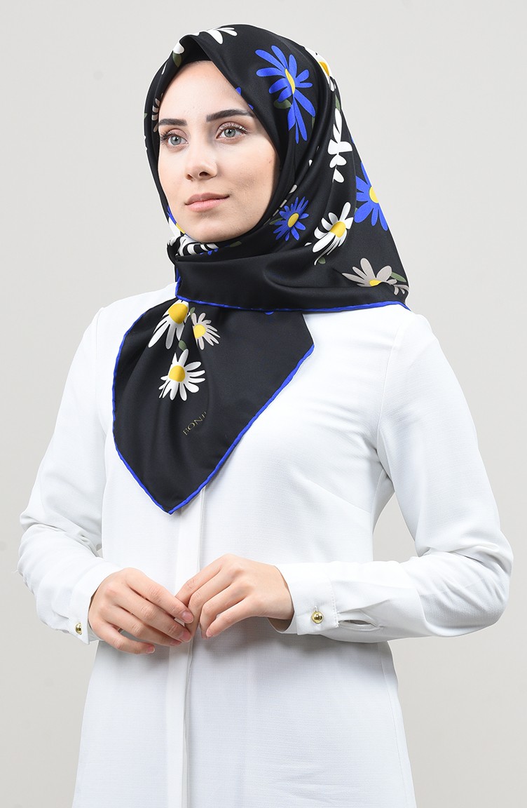 Patterned Twill Scarf Saxon Blue Black 2456-18