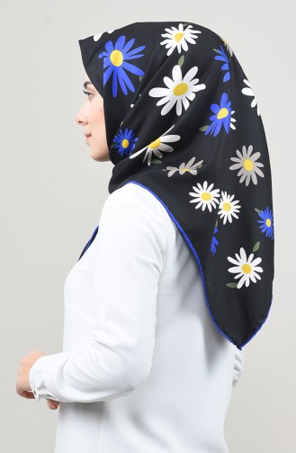 Patterned Twill Scarf Saxon Blue Black 2456-18