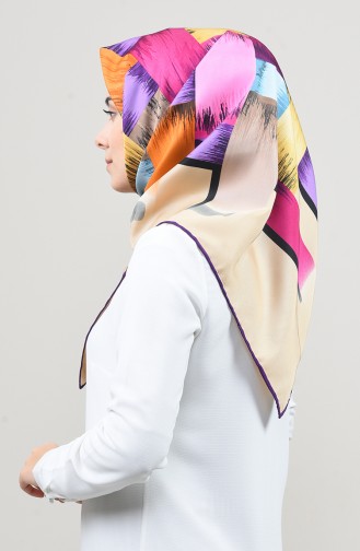 Desenli Twill Eşarp 2456-29 Koyu Mor Bej