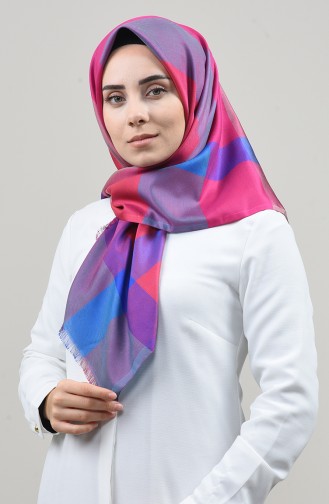 Desenli Pano Eşarp 2458-08 Pembe Mor 2458-08