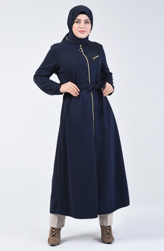 Abaya Grande Taille à Fermeture 0686-02 Bleu Marine 0686-02