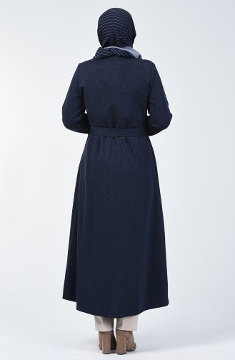 Abaya Grande Taille à Fermeture 0686-02 Bleu Marine 0686-02