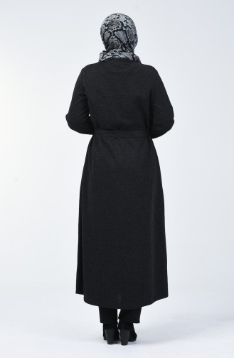 Abaya Grande Taille à Fermeture Détail Cuir  0697-01 Noir 0697-01