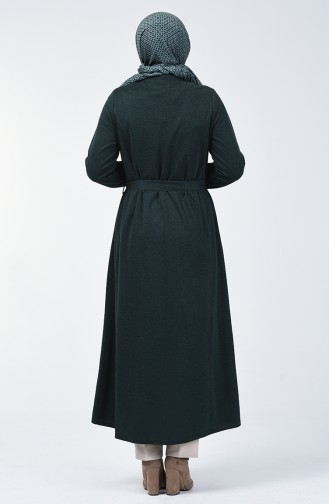 Abaya Grande Taille à Fermeture Détail Cuir 0697-06 Vert 0697-06