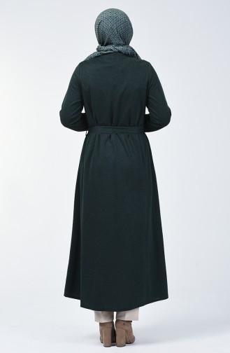 Abaya Grande Taille à Fermeture Détail Cuir 0697-06 Vert 0697-06