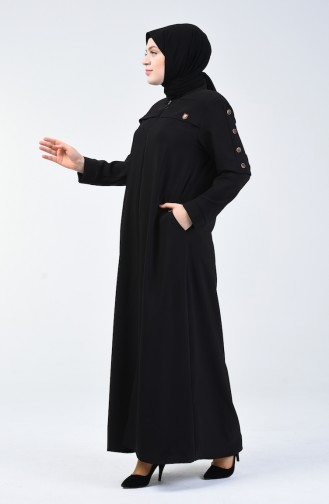 Abaya à Détail Boutons Grande Taille 5035-01 Noir 5035-01