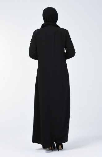 Abaya à Détail Boutons Grande Taille 5035-01 Noir 5035-01