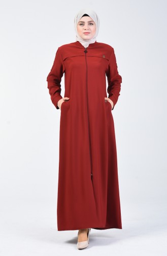 Abaya à Détail Boutons Grande Taille 5035-03 Brique 5035-03