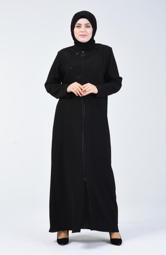 Abaya Grande Taille Imprimé Pierre 5037-01 Noir 5037-01