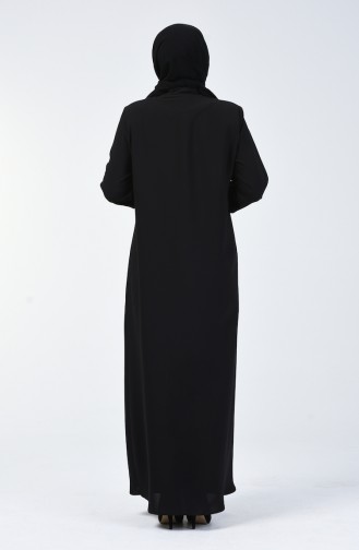 Abaya Grande Taille Imprimé Pierre 5037-01 Noir 5037-01